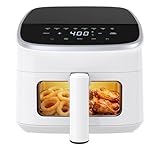 Air Fryer 4QT with Clear Window, Multiple Operation Airfryer Non-Stick Basket Dishwasher Safe, Square Airfryer, Air Fry, Roast, Reheat, Dehydrate, Bake, Steam, 400°F Rapid Air Crispy Technology, White