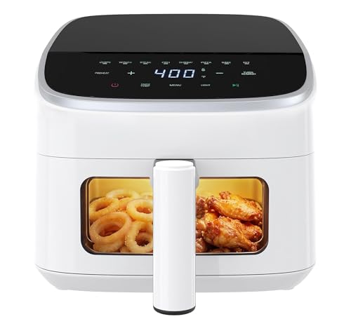 Image of Air Fryer 4QT with Clear Window, Multiple Operation Airfryer Non-Stick Basket Dishwasher Safe, Square Airfryer, Air Fry, Roast, Reheat, Dehydrate, Bake, Steam, 400F Rapid Air Crispy Technology, White