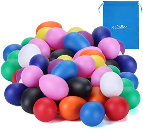 COCOMOON Egg Shakers Musical Instruments for babies-40Pcs Musical Maracas Percussion Instrument (10 Colors) Easter Eggs with a Storage Bag for Music Parties,Toys Music Learning DIY Painting