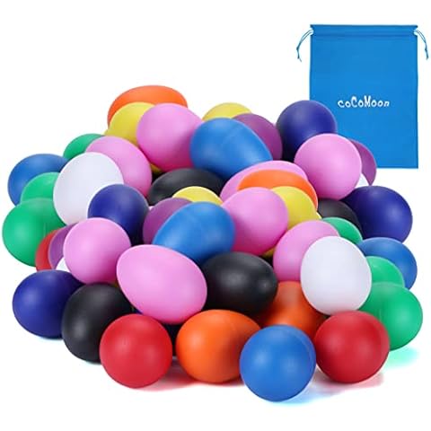 COCOMOON Egg Shakers Musical Instruments for babies-40Pcs Musical Maracas Percussion Instrument (10 Colors) Easter Eggs with a Storage Bag for Music Parties,Toys Music Learning DIY Painting Cover