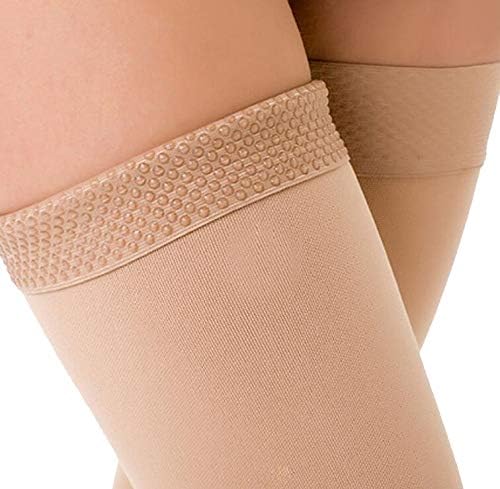 TOFLY® Thigh High Compression Stocking for Women & Men (Pair), Open Toe, Opaque, Firm Support 20-30mmHg Graduated Compression with Silicone Band, Varicose Veins, Swelling, Edema, DVT Beige XXL