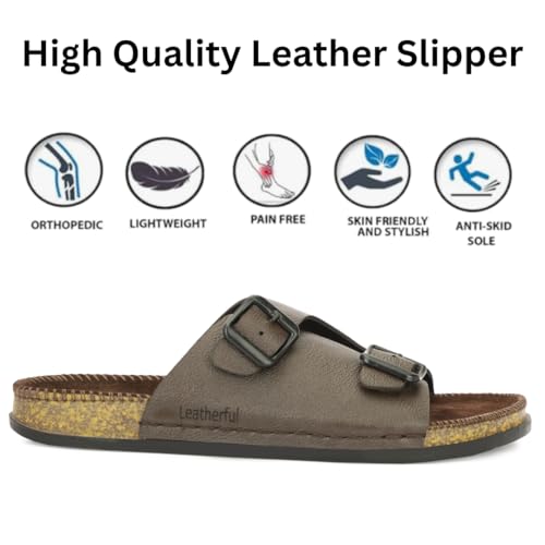 Image of Leatherful Men's premium leather slipper | Genuine Leather upper | Suede Leather Insole | PU sole | Stylish flip flop for men |