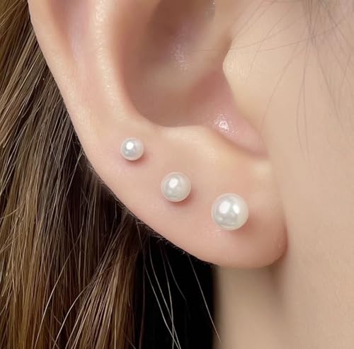 Small Pearl Stud Earrings, 5 Pairs Hypoallergenic Stainless Steel Simulated Pearl Earrings for Women, Lightweight Round Ball Studs Set 3-7MM Birthday Valentine's Day Jewelry Gifts — view 6