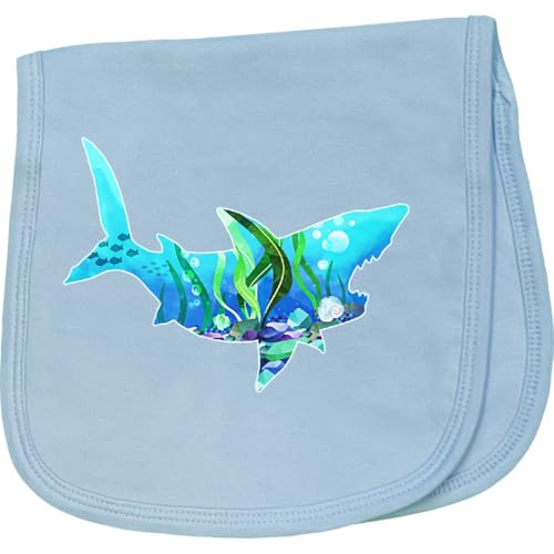 inktastic Shark Shaped Aquarium Scene Baby Burp Cloth Light Blue 45666