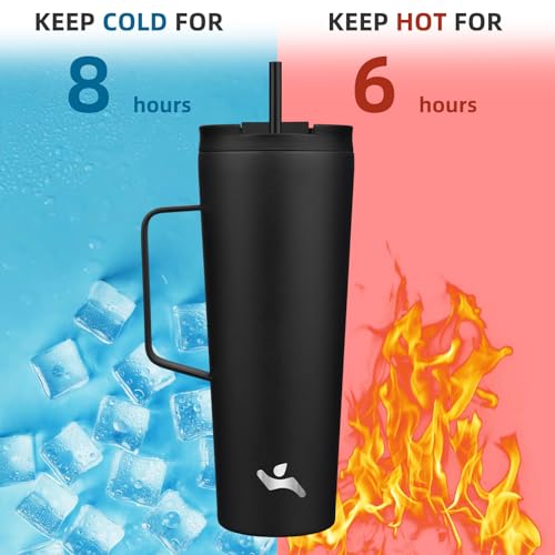 Image of Konokyo 26 oz Insulated Tumbler with Handle & Straw, Stainless Steel Mug