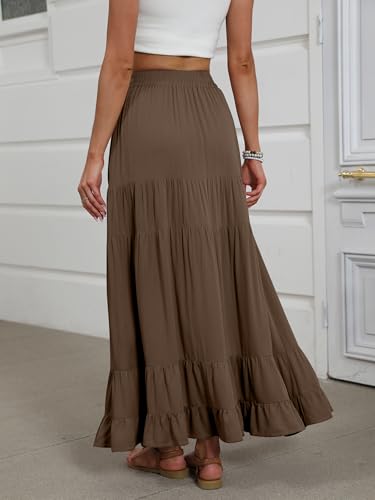 Image of ANRABESS Womens Maxi Skirt Elastic High Waist Swing Tiered A-line Flowy Pleated Boho Beach Vacation Long Skirts