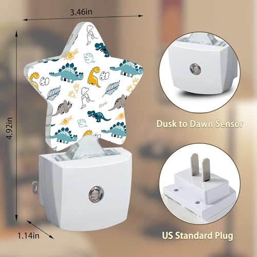 Image of Cartoon Dino Night Lights Plug in Wall Lamp Smart Dusk to Dawn Sensor for Home Decorative,Kids Room Bedroom Bathroom Kitchen Hallway Gifts