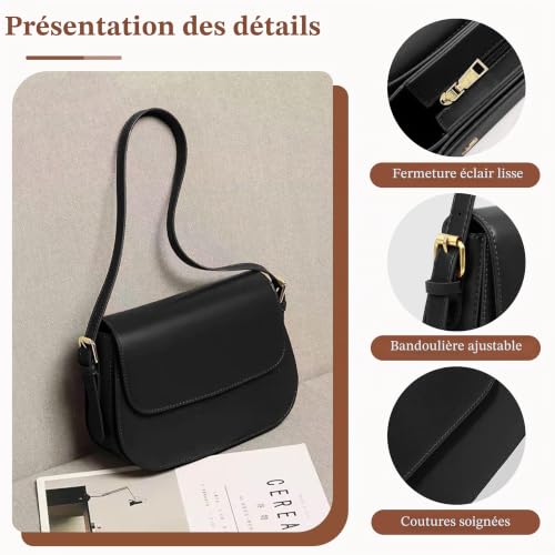 Mabecol Sac À Main Femme PU, Sac Épaule Bandoulière, Petit Sac Carré Nior – vue 7