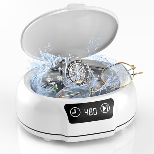 Kunphy Dispositivo de limpieza por ultrasonidos, 48000 Hz, dispositivo de limpieza de gafas, 700 ml, limpiador ultrasónico con temporizador digital, limpiador ultrasónico para gafas, joyas, férulas