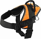 Dean & Tyler DT Harness, Orange Neoprene Dog Harness with Handle and Reflective Trim (Black, 22" - 27" Girth (S))