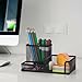 Comix Mesh Pen Pencil Holder Desk Organizer, 3 Compartment Wire Desktop Pen Pencil Cup Caddy Office Supplies Desk Accessories for Home Office School, Black