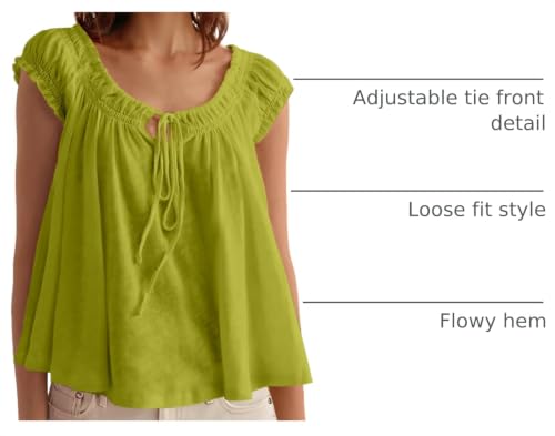 Image of Tankaneo Women Summer Tie Front Tank Tops Cap Sleeve Pleated Babydoll Tops Casual Loose Fit Going Out Flowy Shirt