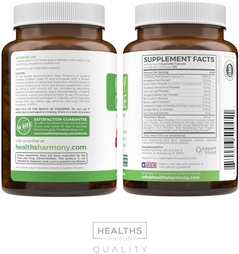 Healths Harmony 0850006500451 Kidney Cleanse Detox & Repair (Non-Gmo) Support Urinary Tract And Bladder Control - Powerful Vitacran Cranberry Extract & Natural Herbs - Kidney Health Supplement thumb #8