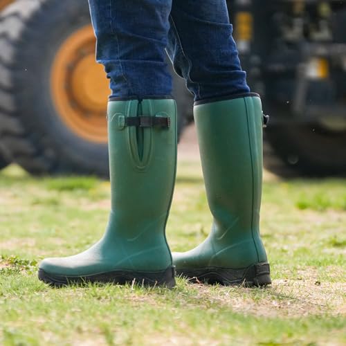 Image of Men's Waterproof Rubber Boots - 6mm Neoprene, 15 inch Shaft, Dual-Sole Anti-Fatigue Rain & Mud Boots for Farm & Wet Work, Fishing, Irrigation - Lightweight Soft Toe