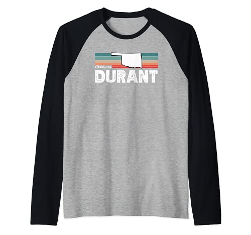 Vintage Retro Durant CA Tourist Native Oklahoma Raglan Baseball Tee, Black