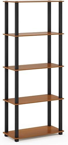 Furinno Turn-N-Tube - Estante multiusos de 5 niveles, estante de exhibición, estante de almacenamiento, estantería, tubos cuadrados, cereza