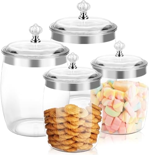 4 Pcs Plastic Cookie Jars with Lid, 128/128/74/74OZ Clear Candy Airtight Sealed Kitchen Pantry Food Large Storage Apothecary Containers & Canisters for Coffee Cereal Pasta Flour Rice Snack