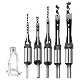Jecoupoon Square Hole Drill Bit 1/4' 5/16' 3/8' 1/2' 5/8' and Adapter Compatible with Bench Drill Presses and Hand Drill Clamps