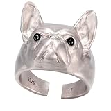 PAPAON Sterling Silver French Bulldog Ring for Women - Adjustable Dog Lover's Ring, Hypoallergenic, Ideal Gift for Pet Lovers, Christmas, Birthdays