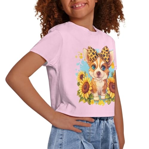 Image of Girls Summer Crop Top Outfits Short Sleeve T Shirts Kids Cute Clothes Tees Blouse