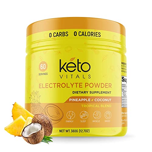Keto Vitals Electrolytes Powder - Sugar Free Keto Electrolytes Powder with Potassium Magnesium Sodium & Calcium - No Sugar Electrolyte Drink Mix & Hydration Powder 60 Servings Pineapple Coconut