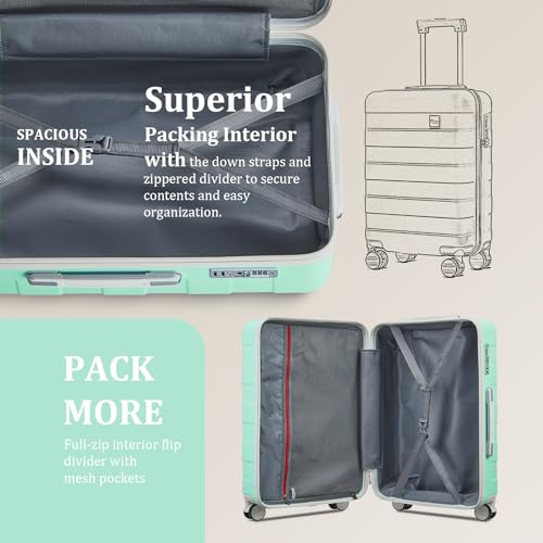 Image of imiomo Hard Shell Luggage Sets 5 Piece for Women, Lightweight Hardside Rolling Suitcase Set with Spinner Wheels and TSA Lock, Green