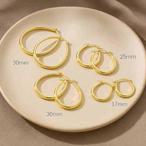 14K Gold Small Hoop Earrings for Women, U-Shaped Design, 17/25/30/35mm, Perfect for Everyday Wear4