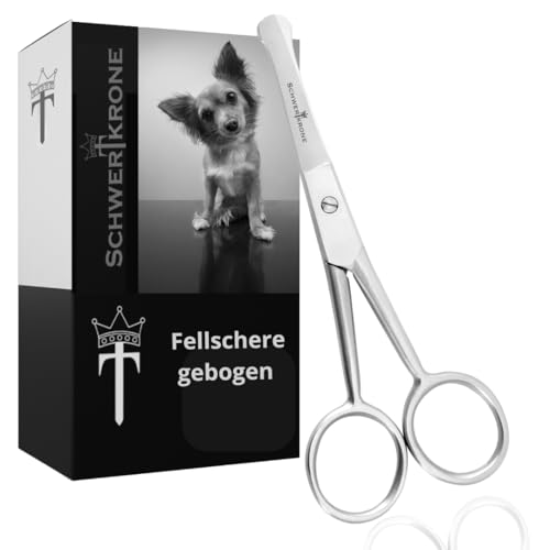 SCHWERTKRONE® Fellschere für Hunde Pfotenschere Gebogen Hundehaar-Schere Haarschere abgerundet (11,5 cm)