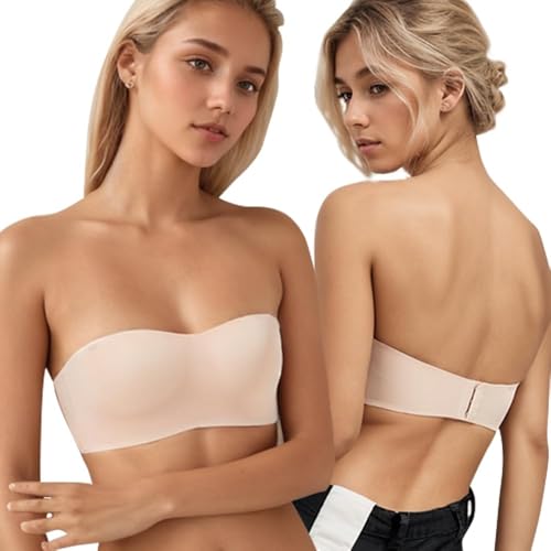 XFSRG Sujetador sin Tirantes para Mujer Sujetador Bra sin Aros sin Costuras Push Up Bandeau Elástica Ajustables Transpirables Comodos Sujetadores（Color de Piel 38/85AB）