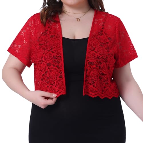 Image of Agnes Orinda Plus Size Bolero Shrugs for Women Lightweight Open Front Short Sleeve Cropped Lace Cardigan
