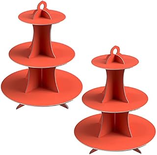 YANGTE 2 Pack Red Cardboard Cupcake Stand 3- Tier Dessert Stand Round Cupcake Holder Tower for Birthdays, Party, Baby Showers