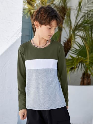 Image of ZDC Kids Boys Long Sleeve T-Shirts Color Block Crewneck Fashion Basic Tee Tops 5-14 Years