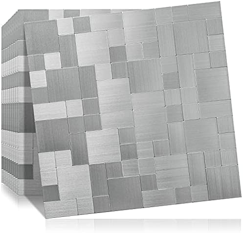 DICOFUN 10-Sheet Peel and Stick Tile Backsplash, Stainless Steel Kitchen Metal Backsplash Tile, Stick on Backsplash for Stove