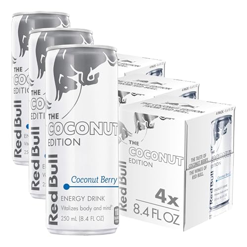 Image of Red Bull Coconut Edition Energy Drink, Coconut Berry, with 80mg Caffeine plus Taurine & B Vitamins, 8.4 Fl Oz, Pack of 12 Cans