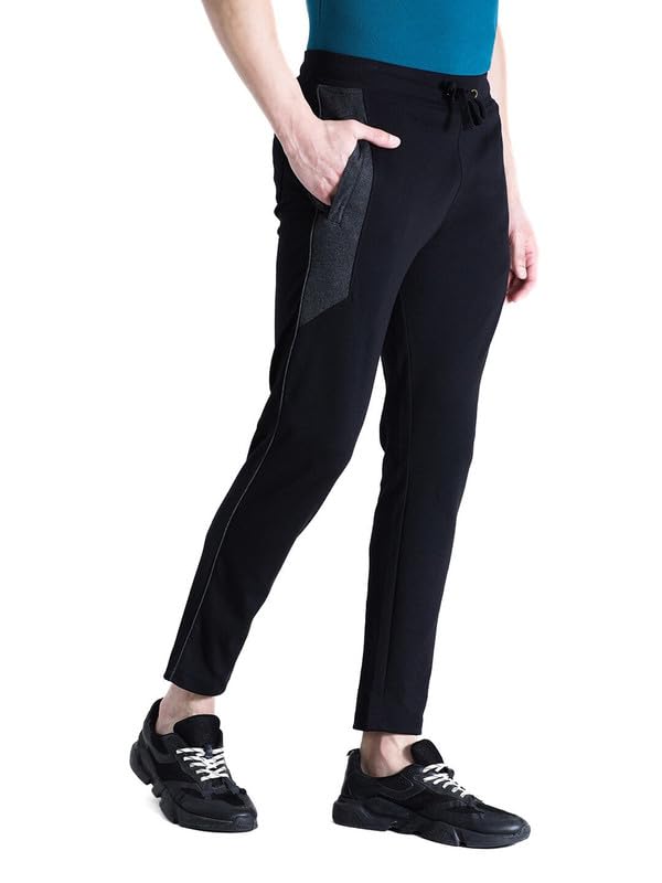 Image of CROCODILE Men Solid Slim Fit Track Pant | Mid Rise | Drawstring Waist | Regular Length | Casual Sports Lounge Bottomwear Navy Melange