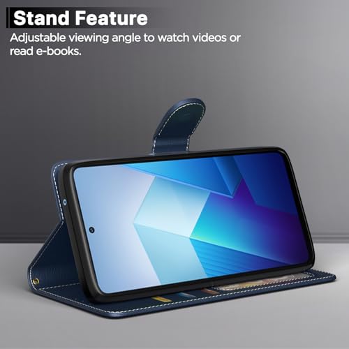 Image of Amazon Basics Flip Cover for iQOO Z7 5G / iQOO Z7s 5G | Wallet Style & Stand | Dual-Tone PU Leather Finish | Magnetic Flip Case (Blue & Brown)