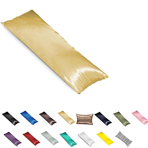 TAOSON Silky Soft Satin Body Pillow Cover Pillowcase Pillow Protector Cushion Cover with Zippers (21x54 inches Fits 20 x 54 Pillows, 21 x 54 Pillows),Gold