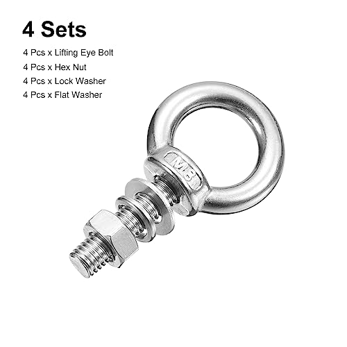 Image of uxcell Lifting Eye Bolt, 4 Sets M8x30mm Eye Bolt with Nut Washer 304 Stainless Steel Shoulder Lifting Ring Eye Bolt for Hanging Item