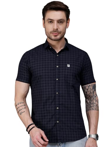 Image of Majestic Man Slim Fit Pure Cotton Half Sleeve Checked Casual Shirt