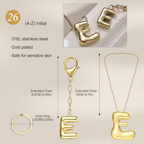 COTATI Gold Plated Bubble Letter Keychain for Women Initial Monogram Pendant Charm Keychains for Bag Handbags Purse