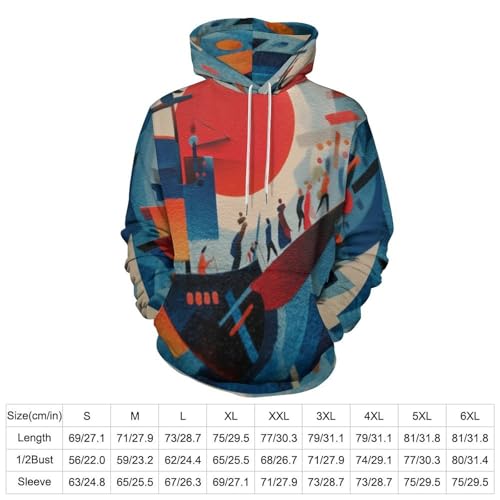 Sweat à capuche imprimé 3D bateau géométrique pull unisexe bleu pour couple - 4