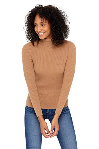 State Cashmere Ribbed Turtleneck Sweater 100% Pure Cashmere Long Sleeve Pullover for Women (Cammello, Medium)