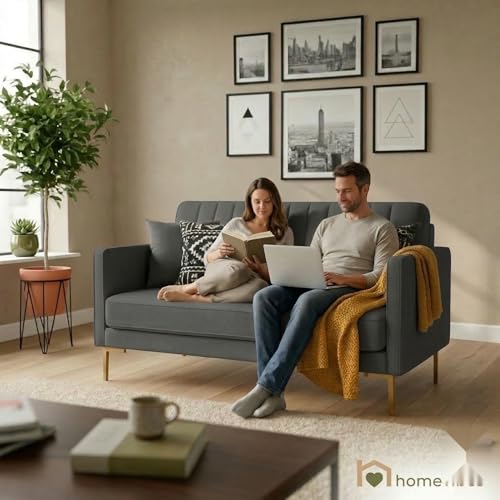 Image of Velum 3 Seater Sofa for Living Room & Office | Premium Fabric Upholstery | Solid Wood Frame | Comfortable Seating | 3 Years Warranty (Dark Grey, 2 Seater Sofa)