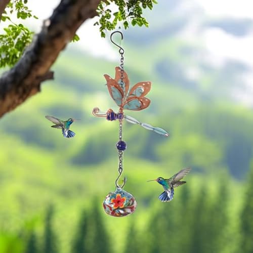 Carillon à vent en verre avec distributeur pour oiseaux, cadeau de jardin