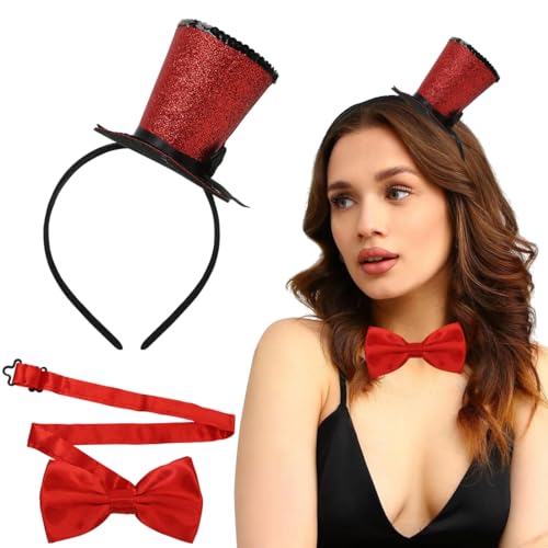 🌹La mini cilindro cerchietto e il papillon sono realizzati in poliestere e paillettes, la dimensione del papillon può essere regolata e la fascia è flessibile per adattarsi a diverse dimensioni della testa.