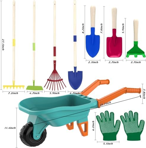 Qtioucp Kids Gardening Tools Outdoor Toys Set Backyard Play with Wheelbarrow Educational STEM Learning Pretend Toys Outdoor Indoor for Toddlers Kids Boys Girls (Green2) - 3