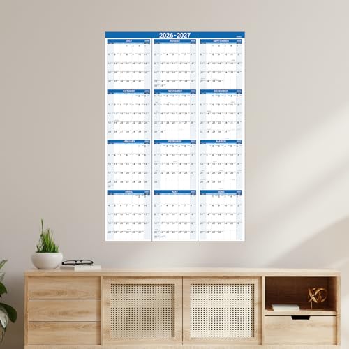 Image of 2026-2027 Yearly Wall Calendar - Jul 2026 - Jun 2027, 22.8 inch x 34.4 inch (Open), 2026-2027 Wall Calendar, Premium Paper, Double-Sided Small Round Sticks, Blue