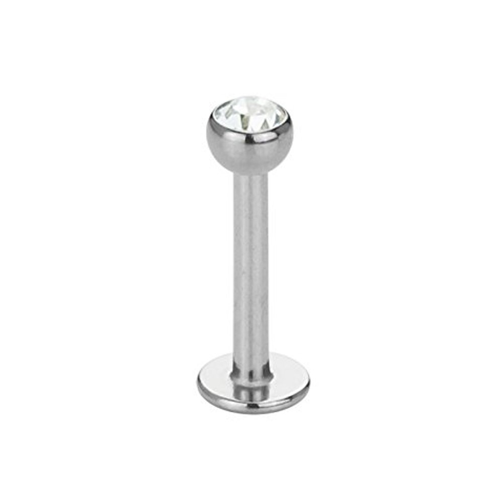 eeddoo Stainless Steel Labret Piercing Crystal Silver