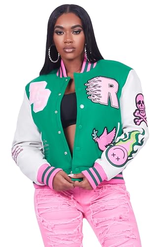 Women's Aniya Green Oversized Varsity Jacket | size: X-Large2