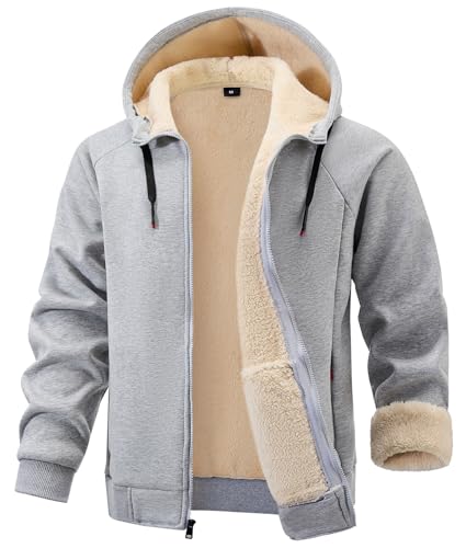 Image of Gihuo Men's Winter Sherpa Lined Hoodie Zip Up Sweatshirt Warm Jacket